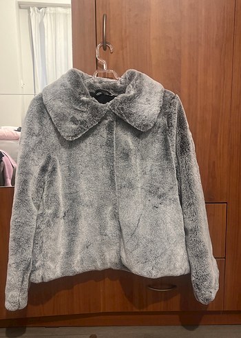 Gri Kadın Peluş Midi Kaban