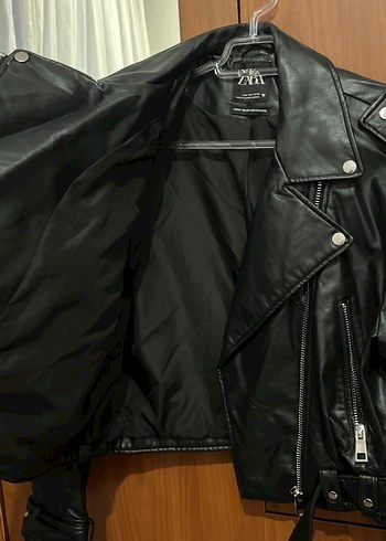 l Beden Kadın Siyah Deri Biker Ceket