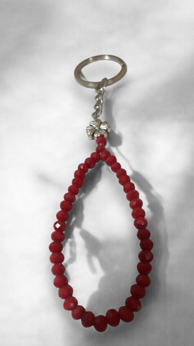 Çiçek motifli Kırmızı Anahtarlık - Görsel 2