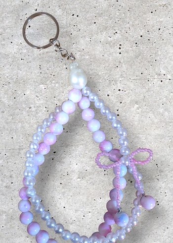 Pembe- Beyaz İnci Boncuklu  Anahtarlık - Görsel 4