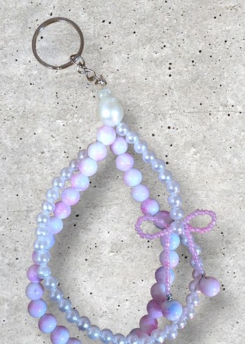 Pembe- Beyaz İnci Boncuklu  Anahtarlık - Görsel 3