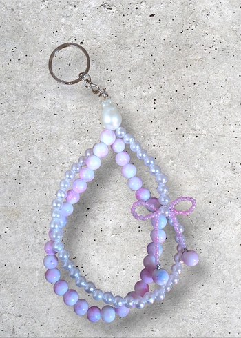 Pembe- Beyaz İnci Boncuklu  Anahtarlık - Görsel 2