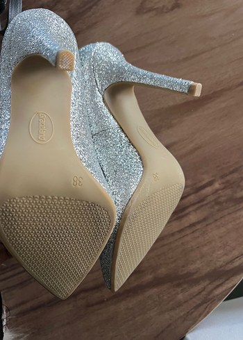 38 Beden Gri Simli Stiletto Kadın Abiye Ayakkabı