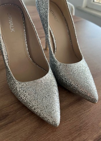 38 Beden gri Renk Gri Simli Stiletto Kadın Abiye Ayakkabı