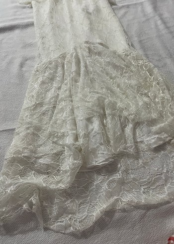 Dantel Detaylı Beyaz Bohem Uzun Kadın elbise - Görsel 2