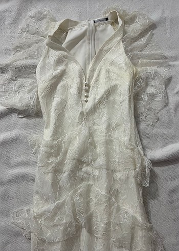 Dantel Detaylı Beyaz Bohem Uzun Kadın elbise - Görsel 4