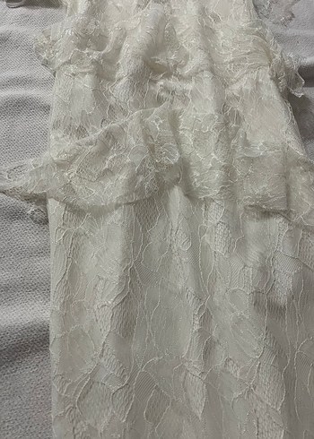 Dantel Detaylı Beyaz Bohem Uzun Kadın elbise - Görsel 3