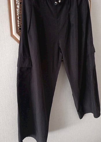 Siyah Bol Kesim Kadın ince paraşüt kumaş Pantolon