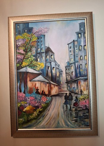 Pastel Renkli Şehir Manzarası Tablosu