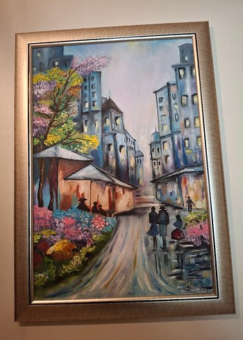 Diğer Pastel Renkli Şehir Manzarası Tablosu