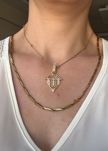 Beden Altın Renk Geometrik Desen Çelik Kolye Ucu