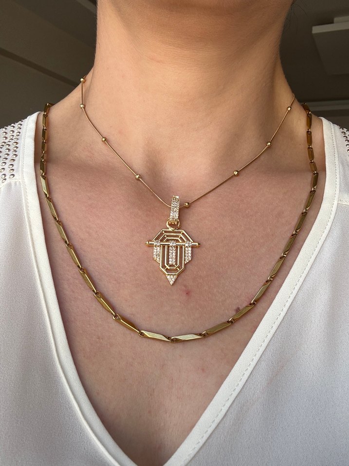 Altın Renk Geometrik Desen Çelik Kolye Ucu - Görsel 2