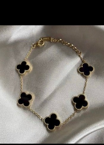 Beden İkili Set Yonca Van Cleef Bileklik ve Kolye Seti Gold/Siyah