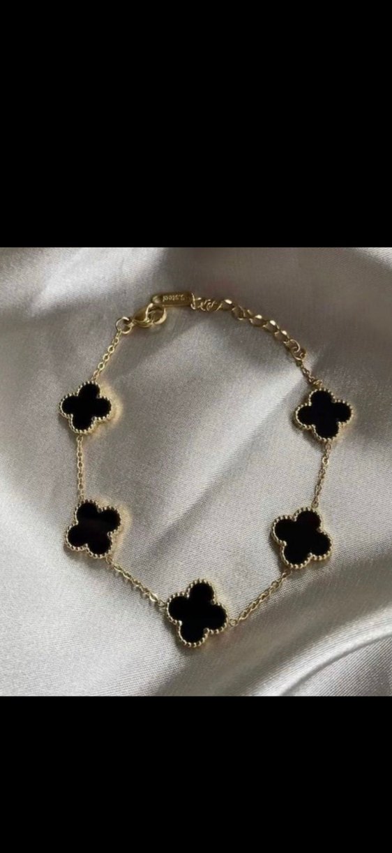 İkili Set Yonca Van Cleef Bileklik ve Kolye Seti Gold/Siyah - Görsel 2