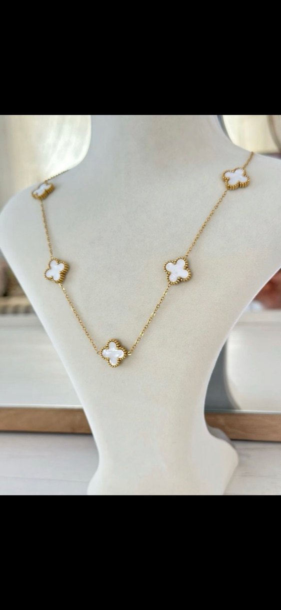 İKİLİ SET YONCA KOLYE VE YONCA BİLEKLİK GOLD/BEYAZ ÇELIK SET - Görsel 2