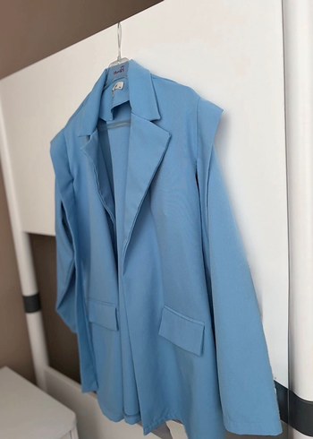 Mavi Kemerli Midi Kadın Blazer Ceket - Görsel 4