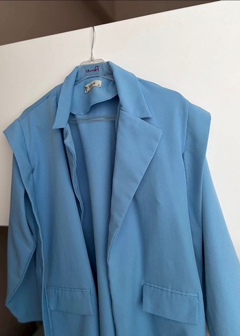 Mavi Kemerli Midi Kadın Blazer Ceket - Görsel 2