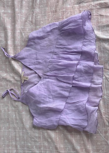 m Beden H&M Kadın Mor Fırfırlı Askılı Bluz