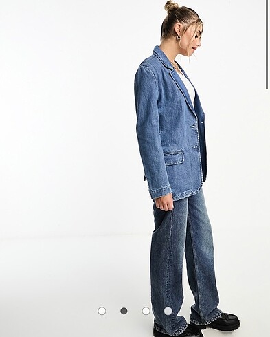 xs Beden mavi Renk Jean Blazer Pull and Bear