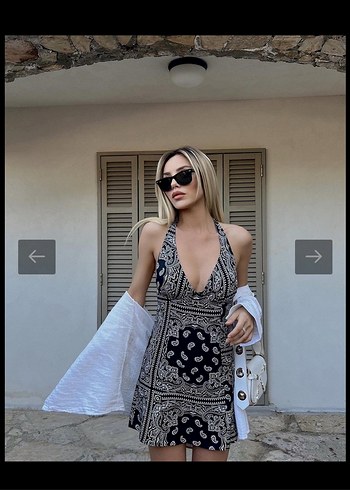 Bershka Etnik Desen Siyah Mini Elbise