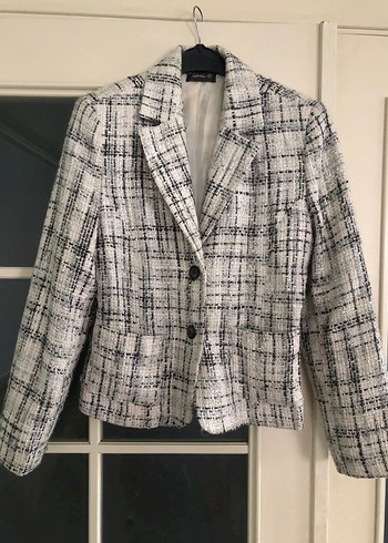 Kışlık siyah beyaz gri Ekose Kadın Blazer Ceket