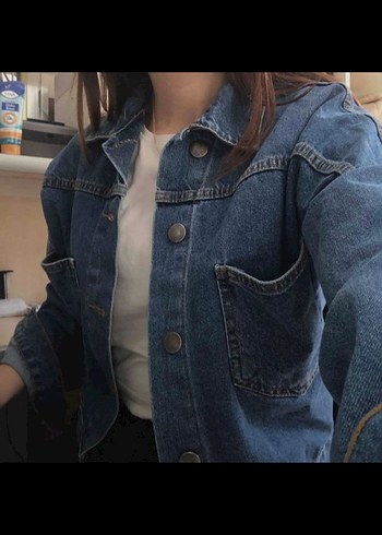 Düğmeli Mavi Denim Kadın kot ceket