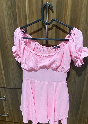 Pembe Straplez Mini Elbise Şortlu