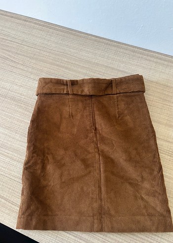 xs Beden Kahverengi kadife Kemerli Mini Etek