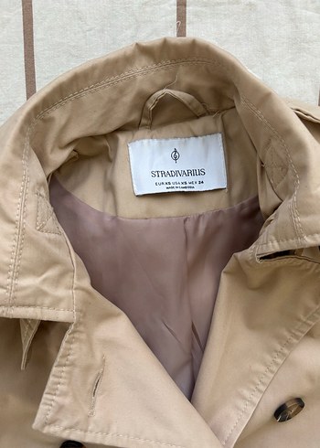 Stradivarius Bej Midi Trençkot, Düğmeli, Regular Fit