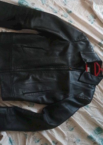 Siyah Deri Biker Ceket Kadın M beden