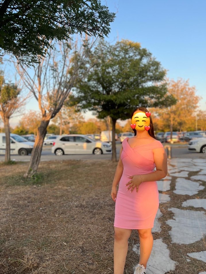 Pembe Midi Straplez Elbise - Görsel 2