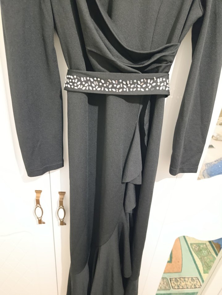 Siyah Uzun Kollu Abiye Elbise - Görsel 2