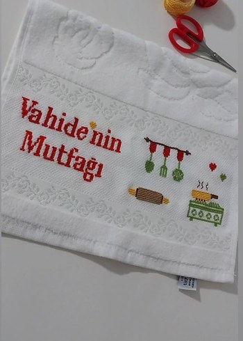 Elif'in Mutfak Nakışlı Beyaz Mutfak Havlusu - Görsel 4
