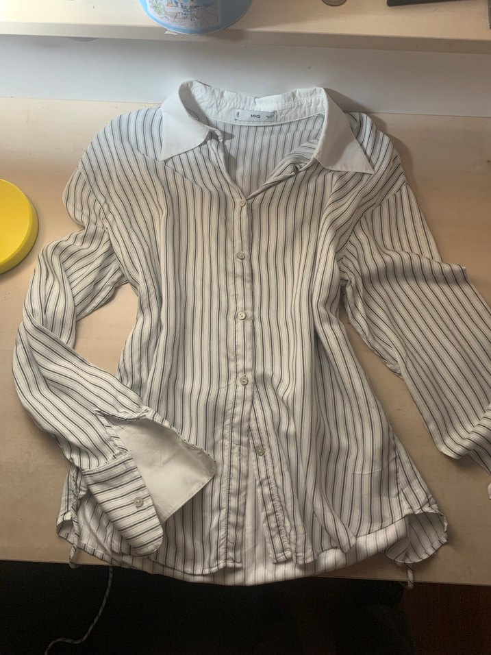 bele oturan çizgili gömlek - Görsel 4