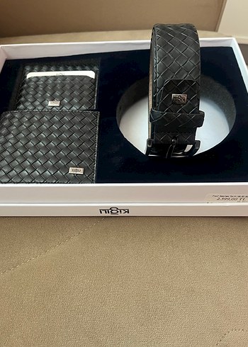 Siyah Örgü Desenli Erkek Cüzdan ve Kemer Seti - Görsel 2