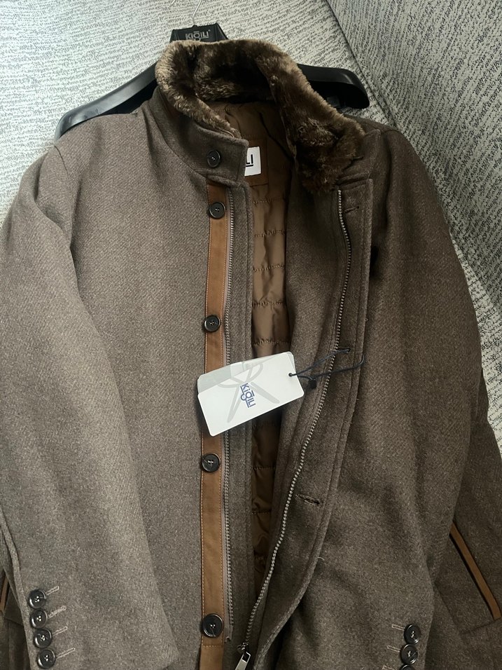 Kiğılı Kahverengi Erkek Yün Kaban - Görsel 3