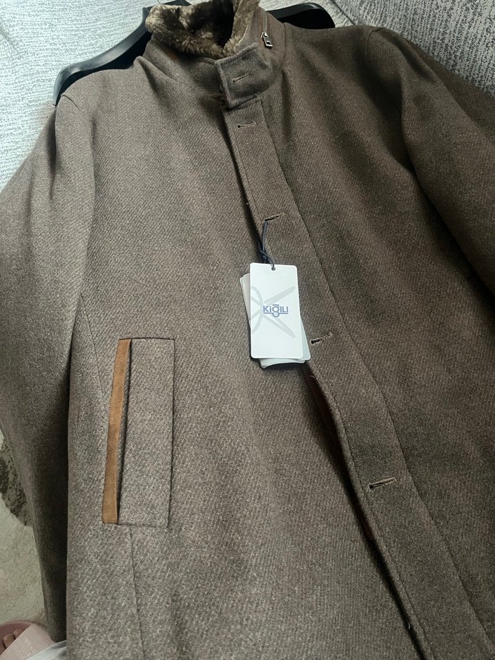 Kiğılı Kahverengi Erkek Yün Kaban - Görsel 2