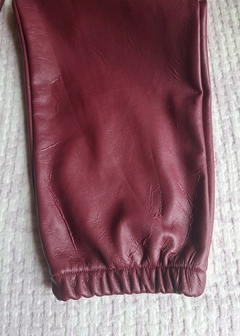 Diğer Bordo Deri Kadın Rahat Kesim Pantolon