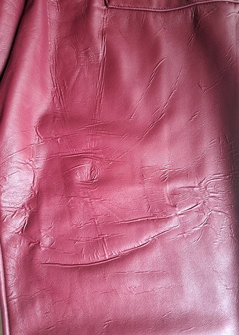 l Beden bordo Renk Bordo Deri Kadın Rahat Kesim Pantolon