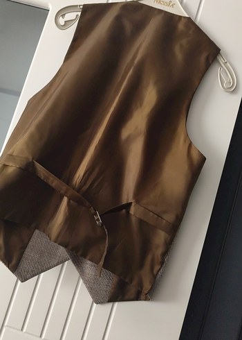 Erkek Klasik Bej Keten Düğmeli Yelek - Görsel 3