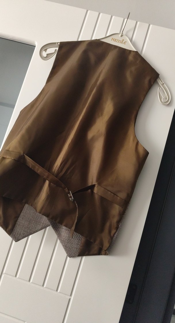 Erkek Klasik Bej Keten Düğmeli Yelek - Görsel 3