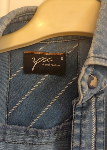 Düğmeli Mavi erkek Denim Gömlek - Görsel 3