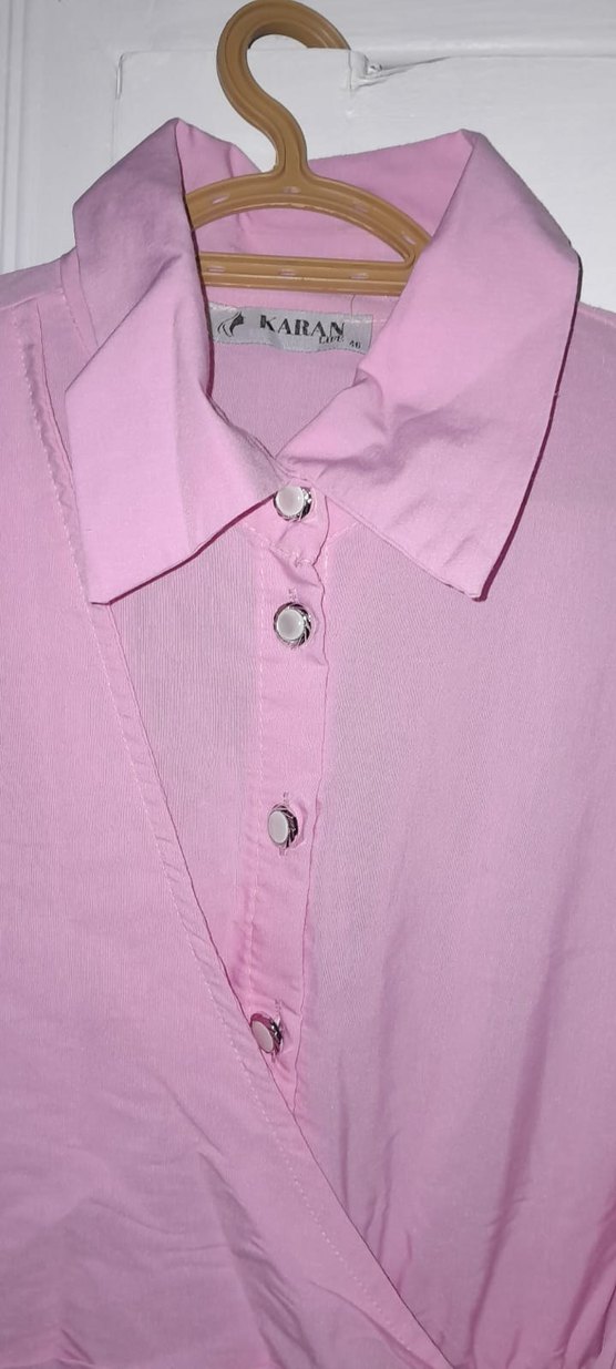 Pembe Uzun Keten Salaş Elbise - Görsel 3