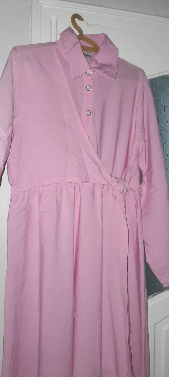 Pembe Uzun Keten Salaş Elbise - Görsel 2