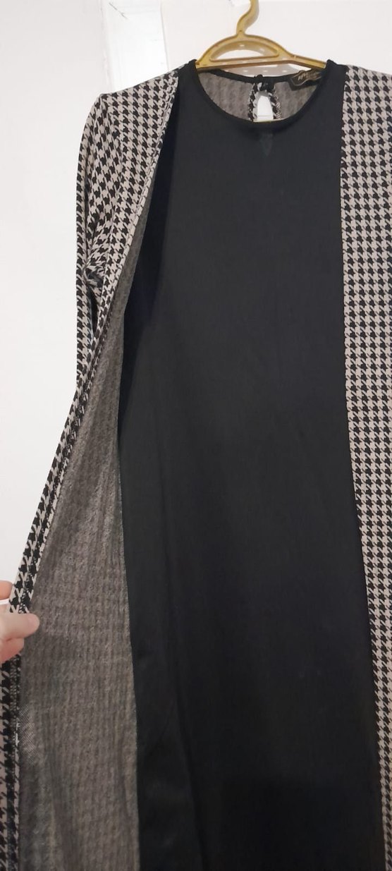 Gri Uzun ikili elbise Ceketi Pilili Detaylı - Görsel 2