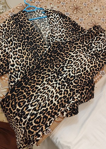Leopar Desenli Kadın Kimono takım - Görsel 4
