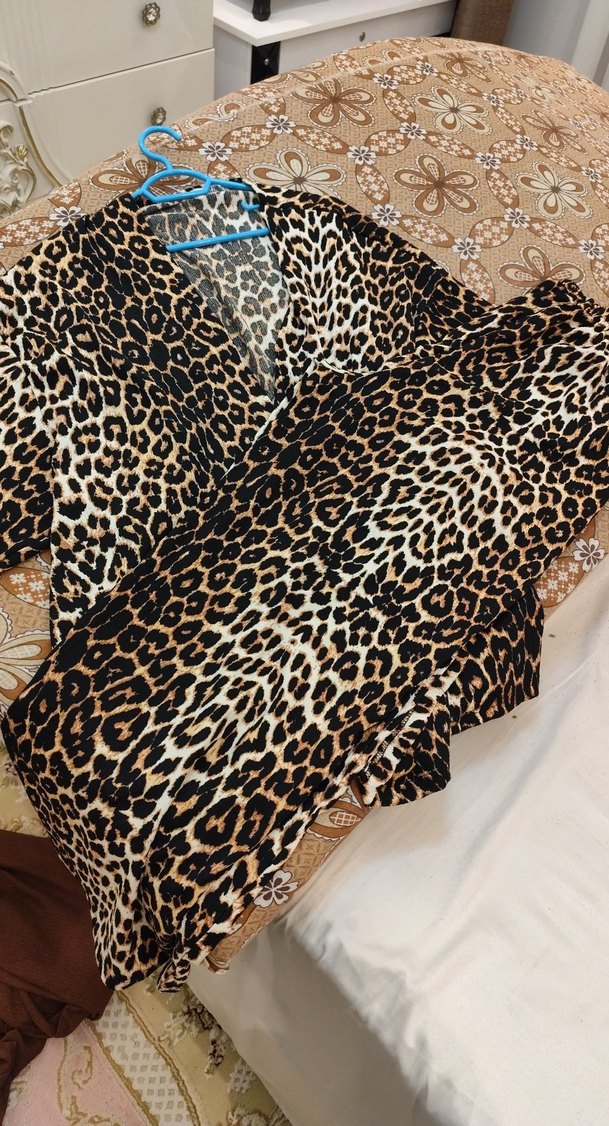 Leopar Desenli Kadın Kimono takım - Görsel 4