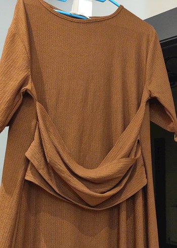 Drapeli Kahverengi Uzun Kadın Elbise - Görsel 2