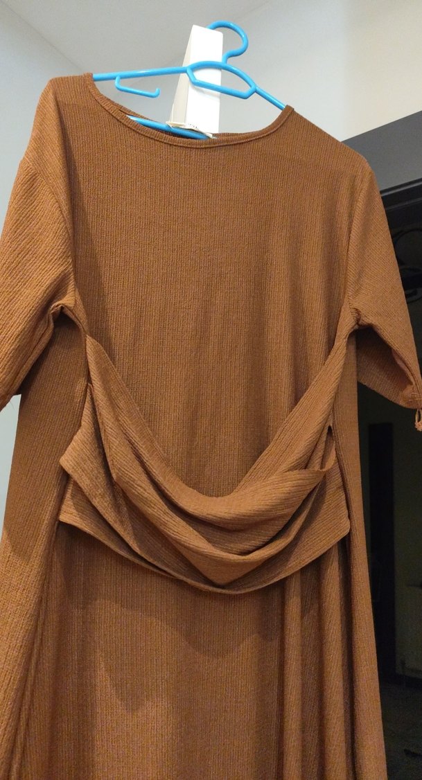 Drapeli Kahverengi Uzun Kadın Elbise - Görsel 2