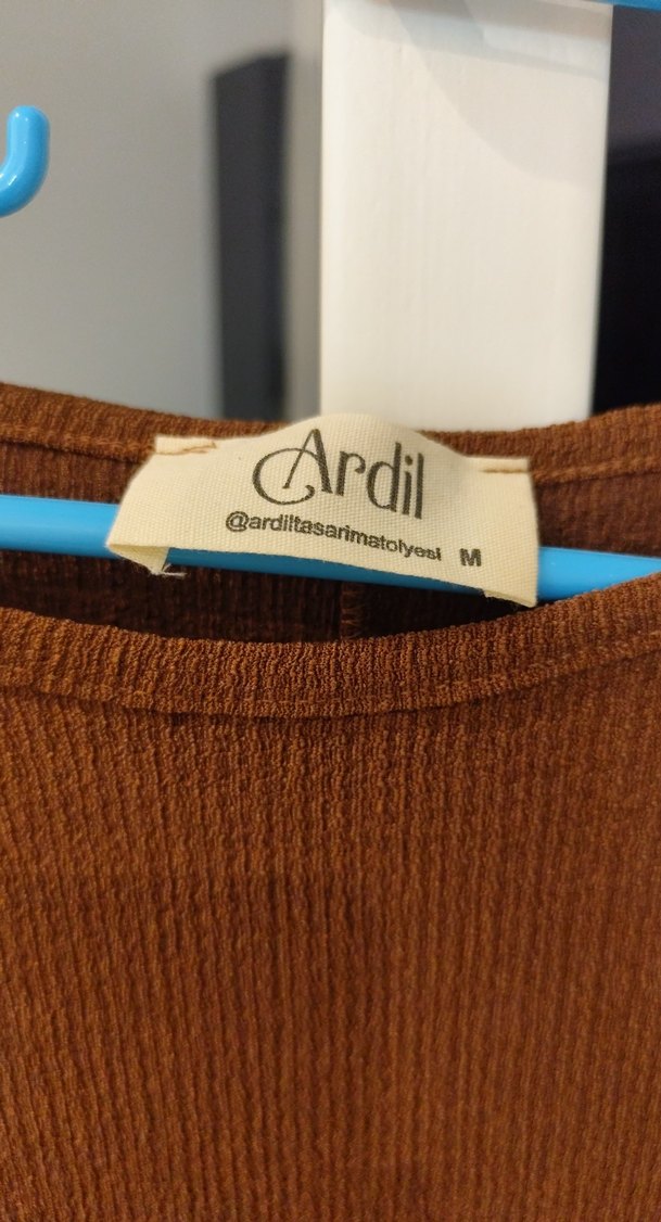 Drapeli Kahverengi Uzun Kadın Elbise - Görsel 3